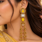 Aarvika Kashmiri Kundan Long Dangler Earrings, Yellow