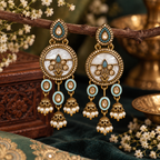 Aarvika Antique Gold Tone Drop Earrings with Pearl Danglers, Aqua