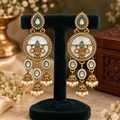 Aarvika Antique Gold Tone Drop Earrings with Pearl Danglers, Aqua