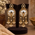 Aarvika Antique Gold Tone Drop Earrings with Pearl Danglers, Black