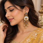 Aarvika Antique Gold Tone Drop Earrings with Pearl Danglers, Black
