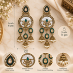 Aarvika Antique Gold Tone Drop Earrings with Pearl Danglers, Green