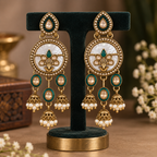 Aarvika Antique Gold Tone Drop Earrings with Pearl Danglers, Green