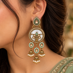 Aarvika Antique Gold Tone Drop Earrings with Pearl Danglers, Mint