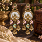 Aarvika Antique Gold Tone Drop Earrings with Pearl Danglers, Pink/Mint â Pink Mint