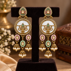 Aarvika Antique Gold Tone Drop Earrings with Pearl Danglers, Pink/Mint â Pink Mint