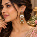Aarvika Antique Gold Tone Drop Earrings with Pearl Danglers, Pink/Mint â Pink Mint