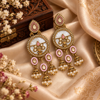 Aarvika Antique Gold Tone Drop Earrings with Pearl Danglers, Pink