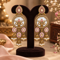 Aarvika Antique Gold Tone Drop Earrings with Pearl Danglers, Pink