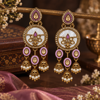 Aarvika Antique Gold Tone Drop Earrings with Pearl Danglers, Purple