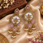Aarvika Antique Gold Tone Drop Earrings with Pearl Danglers, Purple