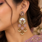 Aarvika Antique Gold Tone Drop Earrings with Pearl Danglers, Purple