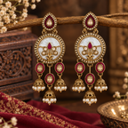 Aarvika Antique Gold Tone Drop Earrings with Pearl Danglers, Red