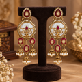 Aarvika Antique Gold Tone Drop Earrings with Pearl Danglers, Red