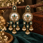 Aarvika Antique Gold Tone Drop Earrings with Pearl Danglers, Teal