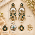 Aarvika Antique Gold Tone Drop Earrings with Pearl Danglers, Teal