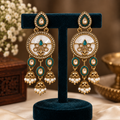 Aarvika Antique Gold Tone Drop Earrings with Pearl Danglers, Teal