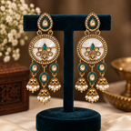 Aarvika Antique Gold Tone Drop Earrings with Pearl Danglers, Teal