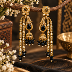 Aarvika Traditional Long Chandelier Jhumka Earrings, Black