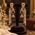 Aarvika Traditional Long Chandelier Jhumka Earrings, Black