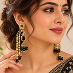 Aarvika Traditional Long Chandelier Jhumka Earrings, Black