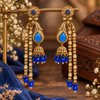Aarvika Traditional Long Chandelier Jhumka Earrings, Blue