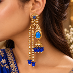 Aarvika Traditional Long Chandelier Jhumka Earrings, Blue