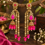 Aarvika Traditional Long Chandelier Jhumka Earrings, Fuchsia