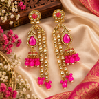 Aarvika Traditional Long Chandelier Jhumka Earrings, Fuchsia