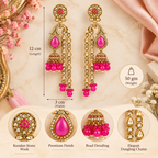 Aarvika Traditional Long Chandelier Jhumka Earrings, Fuchsia