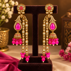 Aarvika Traditional Long Chandelier Jhumka Earrings, Fuchsia