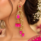 Aarvika Traditional Long Chandelier Jhumka Earrings, Fuchsia