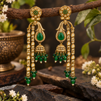 Aarvika Traditional Long Chandelier Jhumka Earrings, Green