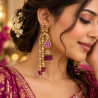 Aarvika Traditional Long Chandelier Jhumka Earrings, Magenta