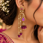 Aarvika Traditional Long Chandelier Jhumka Earrings, Magenta