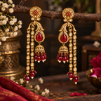 Aarvika Traditional Long Chandelier Jhumka Earrings, Maroon