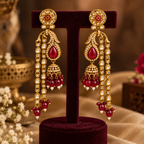 Aarvika Traditional Long Chandelier Jhumka Earrings, Maroon
