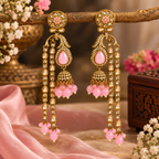 Aarvika Traditional Long Chandelier Jhumka Earrings, Pink