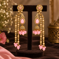 Aarvika Traditional Long Chandelier Jhumka Earrings, Pink