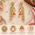 Aarvika Traditional Long Chandelier Jhumka Earrings, Pink