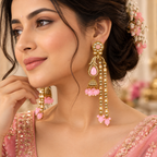 Aarvika Traditional Long Chandelier Jhumka Earrings, Pink