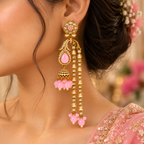 Aarvika Traditional Long Chandelier Jhumka Earrings, Pink