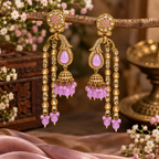 Aarvika Traditional Long Chandelier Jhumka Earrings, Purple
