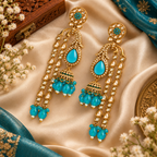 Aarvika Traditional Long Chandelier Jhumka Earrings, Turquoise