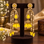 Aarvika Traditional Long Chandelier Jhumka Earrings, Yellow