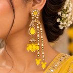 Aarvika Traditional Long Chandelier Jhumka Earrings, Yellow