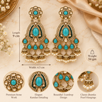 Aarvika Kundan Style Long Chandelier Earrings with Pearl Bead Drops, Turquoise