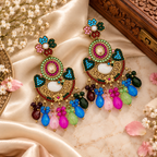 Aarvika Peacock Inspired Multicolor Stone Chandelier Earrings
