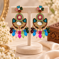 Aarvika Peacock Inspired Multicolor Stone Chandelier Earrings
