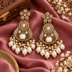 Aarvika Antique Gold Tone Pearl Drop Dangler Earrings